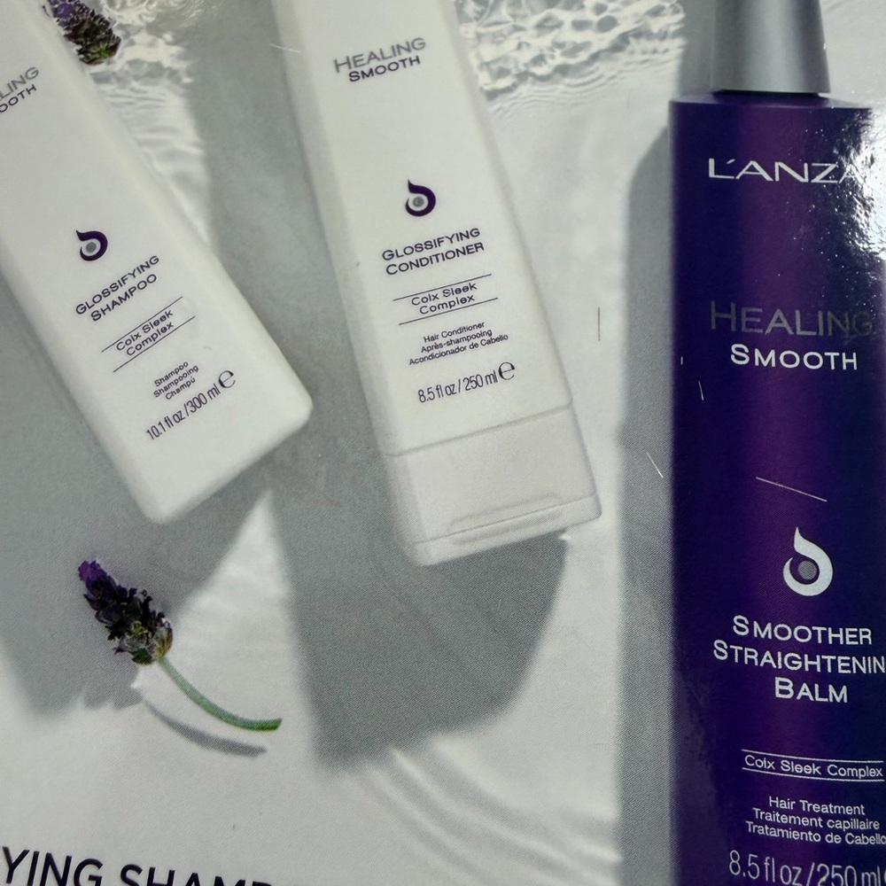 L'ANZA Healing Smooth Glossifying shampoo and Conditioner, straightening balm